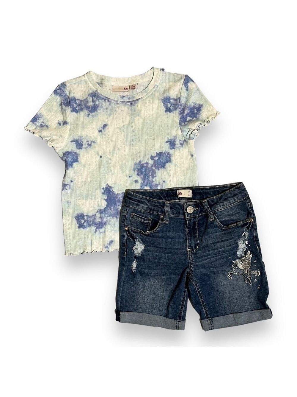 SO Girls Tie Dye Tee and Unicorn Jean Size L